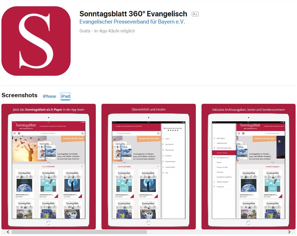 Screenshot Sonntagsblatt App Apple Store