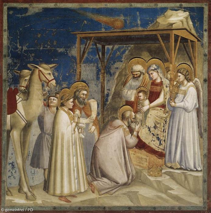 Giotto di Bondone, Anbetung der Könige mit Komet Halley, um 1305, Capella degli Scrovegni (Arena-Kapelle), Padua.