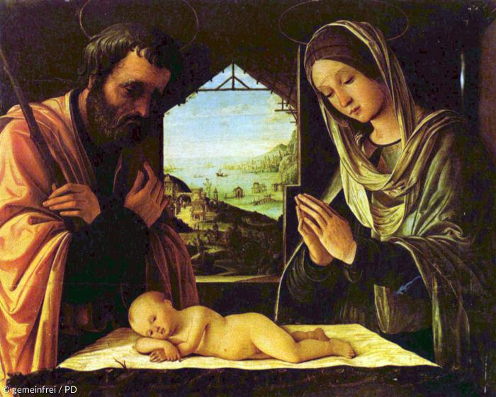 Die Heilige Familie, Lorenzo Costa, um 1490, Lyon, Musée des Beaux-Arts.