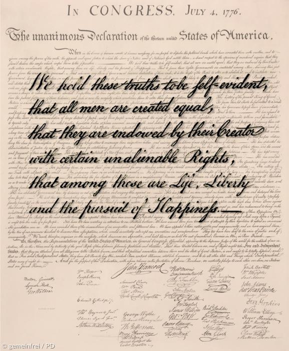 »That all men are created equal«: Unabhängigkeitserklärung der Vereinigten Staaten von Amerika von 1776.