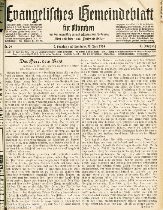 Evangelisches Gemeindeblatt für München, Nr. 24 vom 10. Juni 1934.