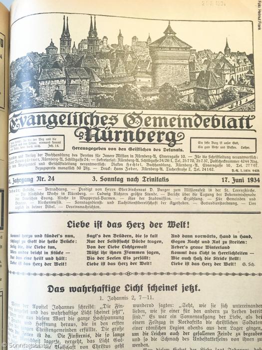 Evangelisches Gemeindeblatt Nürnberg, Nr. 24 vom 17. Juni 1934.