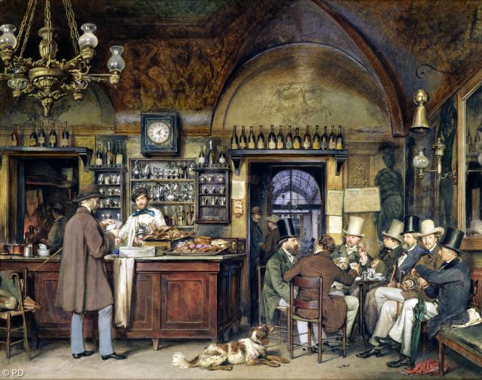 Ludwig Passini (1832-1903), Künstler im Caffè Greco in Rom, 1856, Kunsthalle Hamburg.
