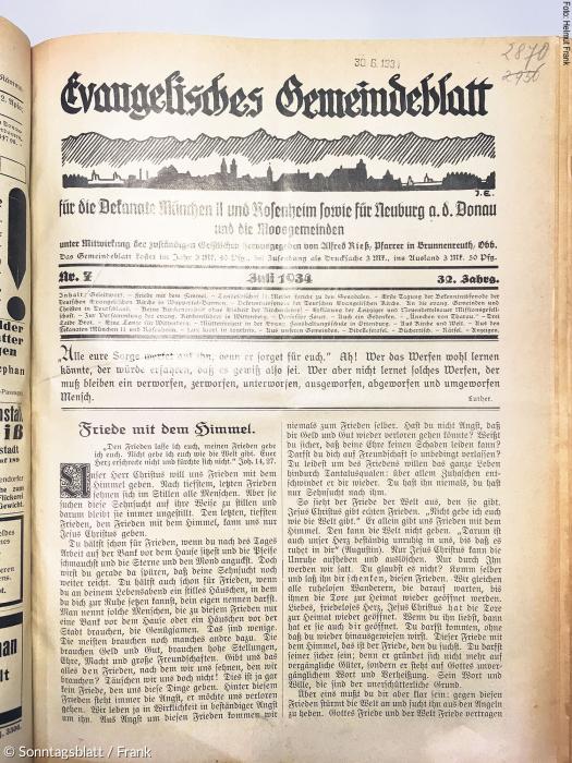 Evangelisches Gemeindeblatt für die Dekanate München II und Rosenheim sowie für Neuburg a.d. Donau, Nr. 7 / Juli 1934.