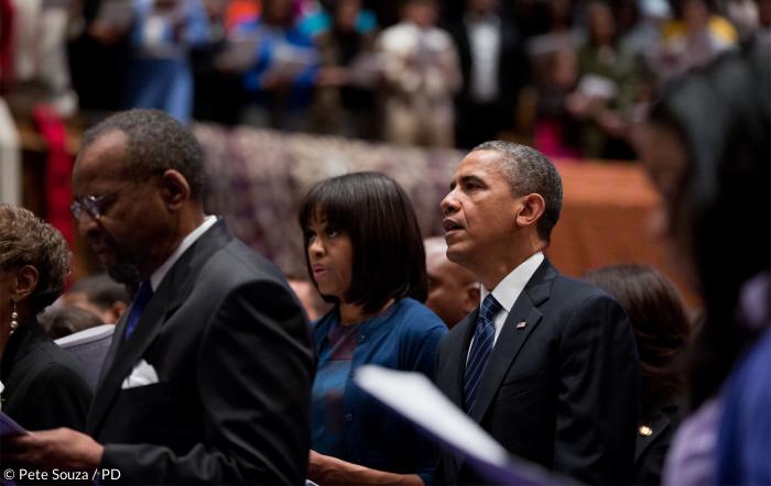 Michelle Obama und US-Präsident Barack Obama beim Gottesdienst zur Amtseinführung im Januar 2013.