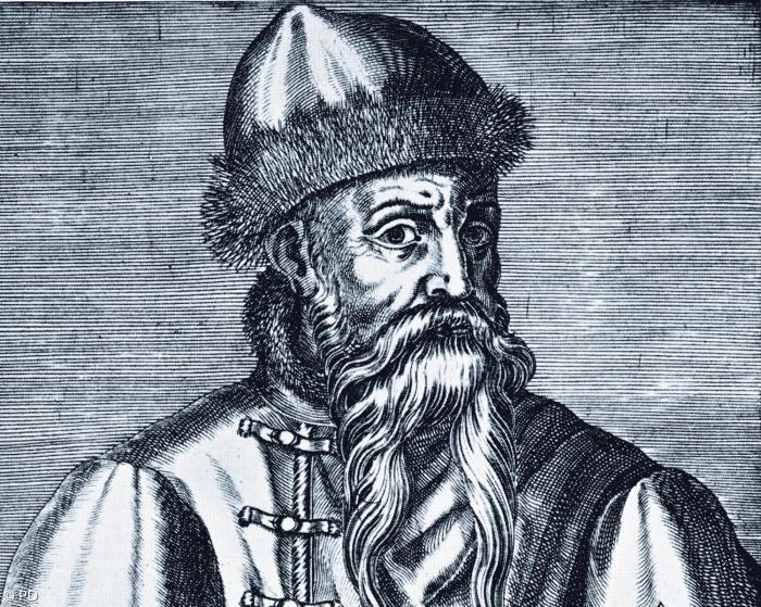 Johannes Gutenberg in einem postumen Fantasiebildnis des 16. Jahrhunderts. Authentische Bildnisse sind nicht überliefert. 
