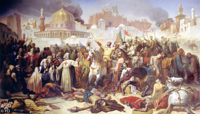 Die Eroberung Jerusalems durch die christlichen Kreuzritter am 15. Juli 1099 (Émile Signol, 1847).