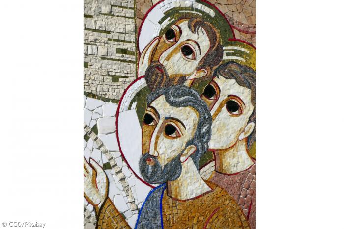 Mosaikdarstellung von drei heiligen Männern