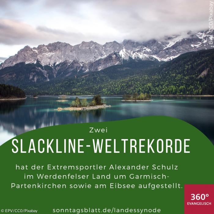 Extremsportler Alexander Schulz balancierte auf einer Slackline über den Eibsee bei Garmisch-Partenkirchen