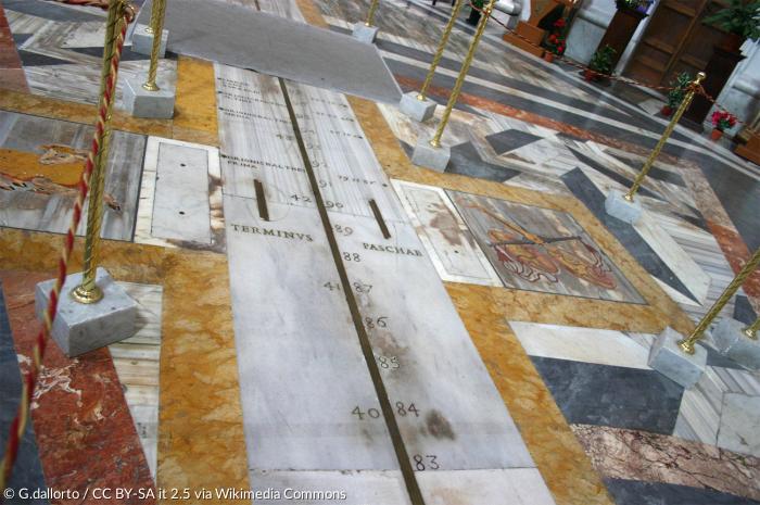 »Terminus Paschae«, Ostertermin, steht auf dem Meridian in der römischen Kirche Santa Maria degli Angeli e dei Martiri – einem Hightech-Instrument des frühen 18. Jahrhunderts.