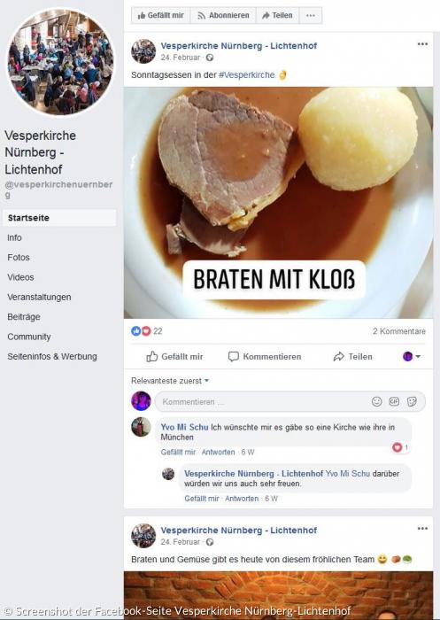 Screenshot der Facebook-Seite Vesperkirche Nürnberg-Lichtenhof