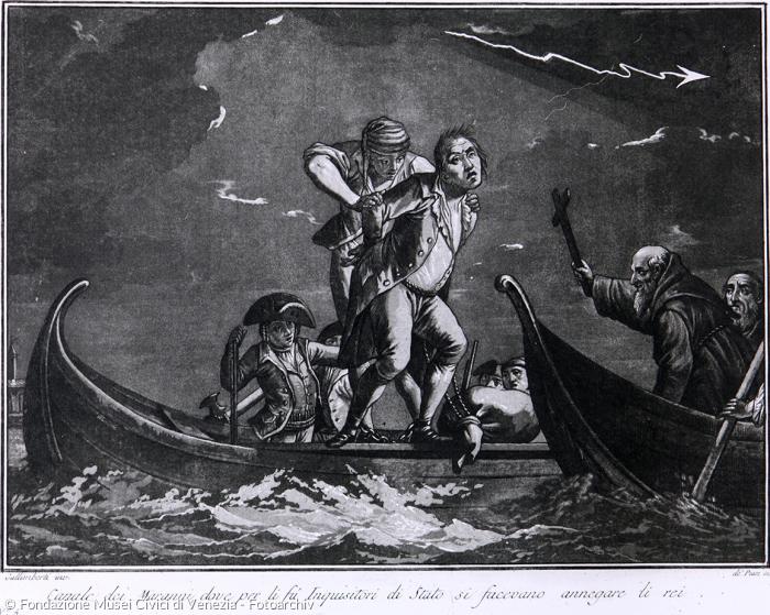 Venedig: »Der Canale dei Maranni, wo die Inquisitoren des Staates die Verurteilten ertränken ließen«: Aquatinta von Giovanni Maria de Pian (1759/64-1800) nach einer Vorlage von Francesco Galimberti (1755-1803).