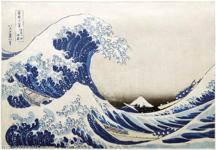 Die große Welle vor Kanagawa - Katsushika Hokusai, 1831 (Kanagawa oki nami ura), British Museum.