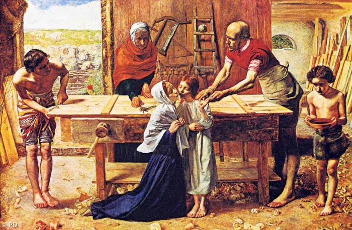 Christus im Hause seiner Eltern, Gemälde von Josef Everett Millais, 1850.