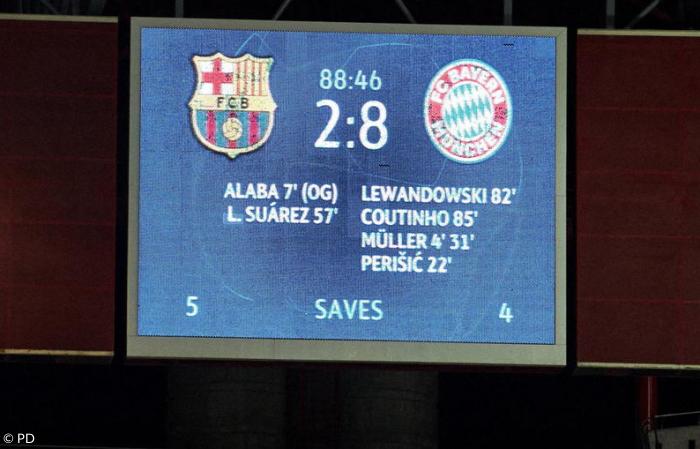 FCB gegen FCB im Viertelfinale des Champions-League-Turniers 2020 in Lissabon. Das Ergebnis: eine historische 2:8-Niederlage für Barcelona, ein historischer 8:2-Sieg für den FC Bayern.
