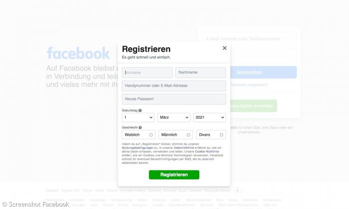Registrieren auf Facebook