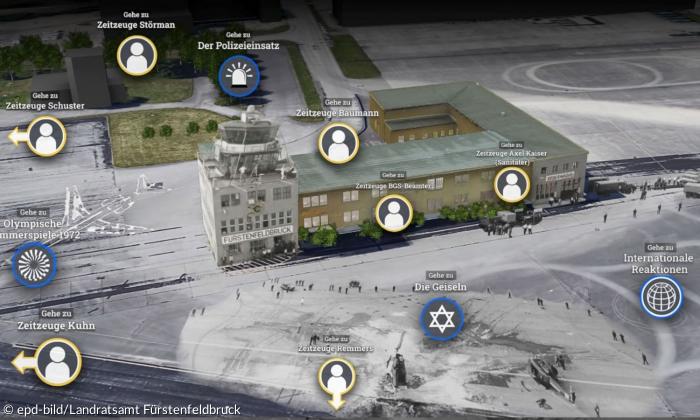 Blick auf eine interaktive Website, die den Ort des Attentats von 1972 zeigt.