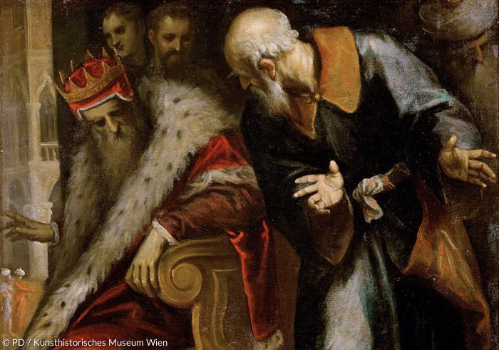 Der Prophet Nathan ermahnt König David. Gemälde von Jacopo Palma dem Jüngeren, um 1600, Kunsthistorisches Museum Wien