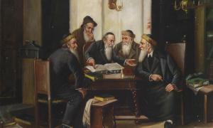Die Talmud-Stunde, signiert »J. Scheich«, um 1900.