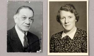 Passfotos Kurt Landauer (1947) und Maria Baumann (1942).