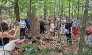 Menschen stehen im Wald